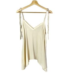 Zara Off White Flowing V-Neck Tie Strap Tank Top S